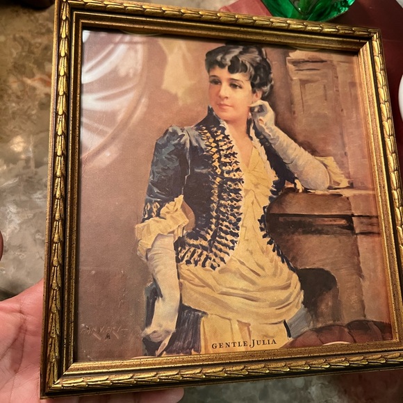 Vintage 1970 gentle julia attic shop calendar sign monticello framed read 8.5” - Picture 7 of 14